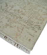 5x7 Fine Hand Knotted Beige and Brown Traditional Vintage Persian Style Antique Wool and Silk Rug | AGR50