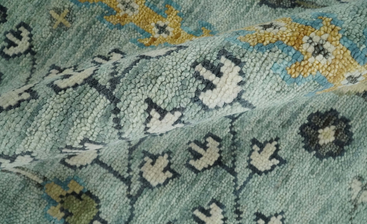 Hand Knotted Traditional Blue and Ivory Antique Oushak Custom Made Wool Area Rug