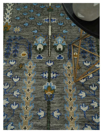 Hand Knotted Charcoal and Ivory Traditional Vintage Style Custom Made Wool Area Rug