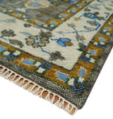 Hand Knotted Charcoal and Ivory Traditional Vintage Style Custom Made Wool Area Rug