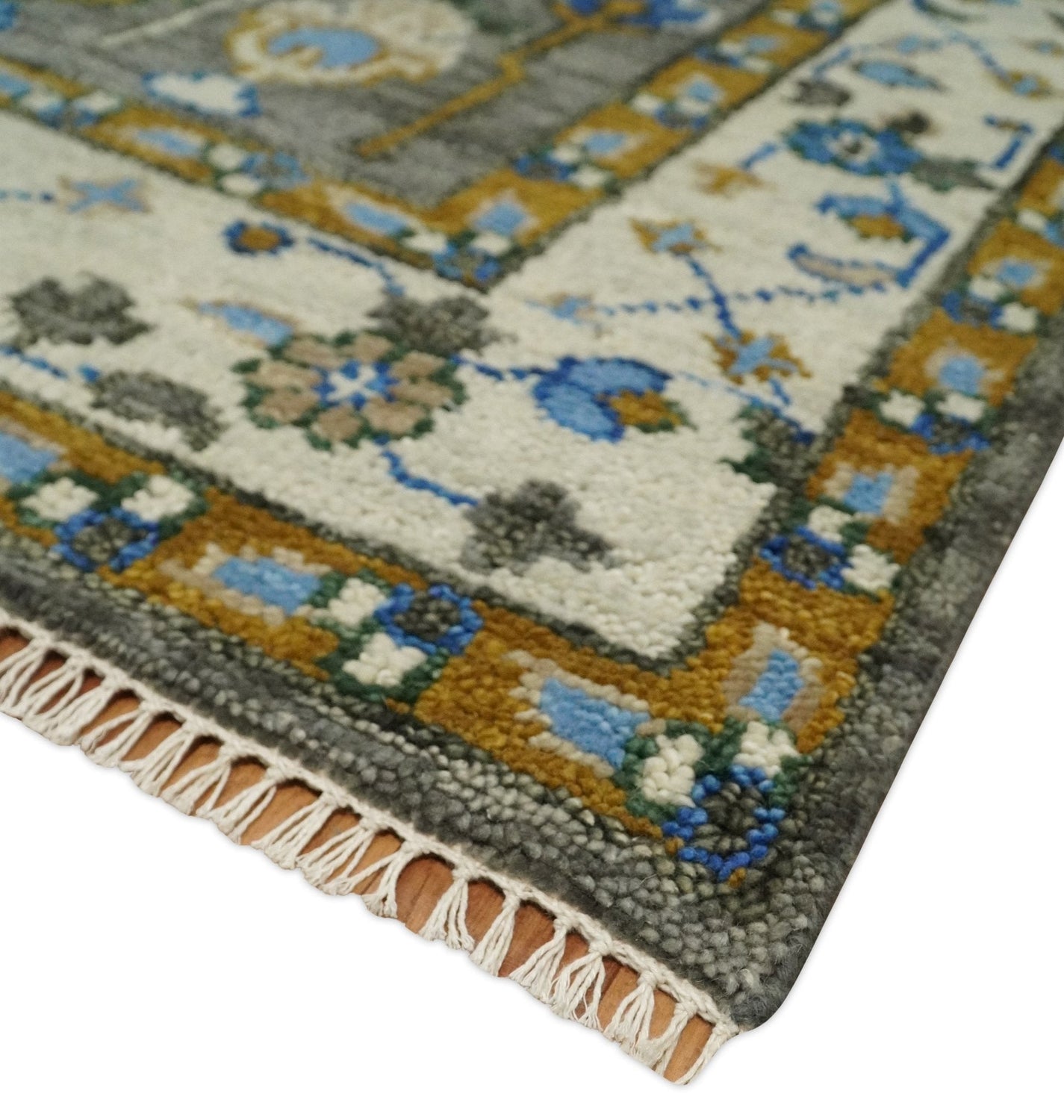 Hand Knotted Charcoal and Ivory Traditional Vintage Style Custom Made Wool Area Rug