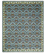 Charcoal, Blue and Ivory Traditional Hand Knotted Multi Size Wool area Rug