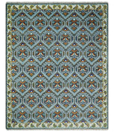 Charcoal, Blue and Ivory Traditional Hand Knotted Multi Size Wool area Rug