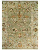 Custom Made Hand Knotted Olive and beige Traditional Vintage Style Antique Wool Rug