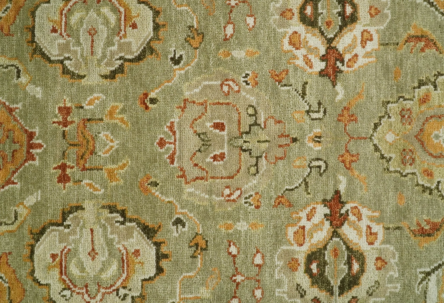 Custom Made Hand Knotted Olive and beige Traditional Vintage Style Antique Wool Rug
