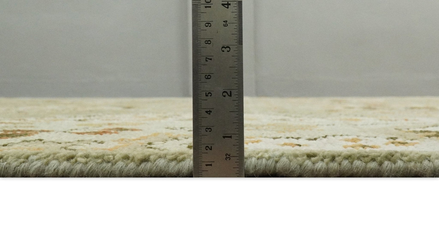 Custom Made Hand Knotted Olive and beige Traditional Vintage Style Antique Wool Rug