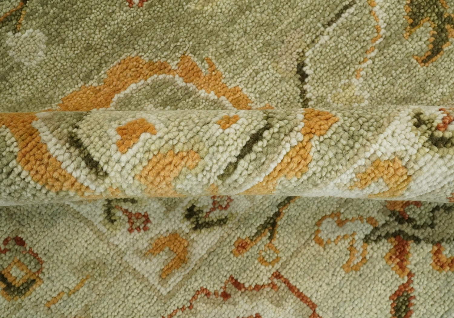 Custom Made Hand Knotted Olive and beige Traditional Vintage Style Antique Wool Rug