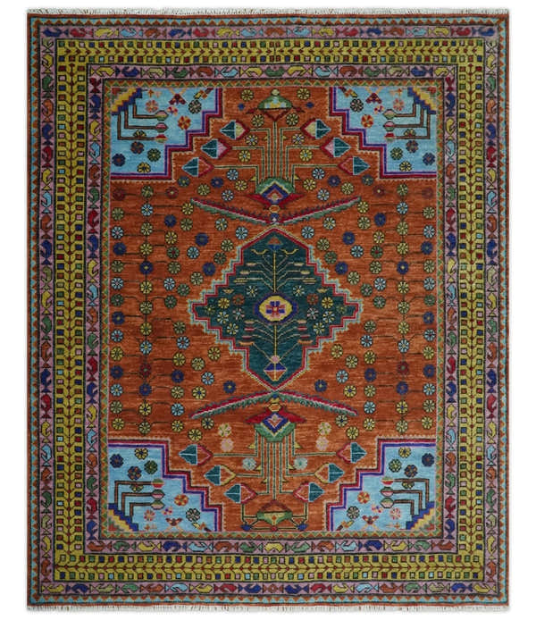 Hand Knotted Green, Rust, Yellow, Pink and Blue Traditional Floral Multi Size Wool Area Rug