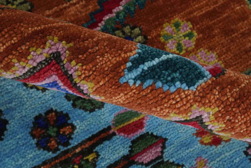 Hand Knotted Green, Rust, Yellow, Pink and Blue Traditional Floral Multi Size Wool Area Rug