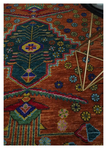 Hand Knotted Green, Rust, Yellow, Pink and Blue Traditional Floral Multi Size Wool Area Rug