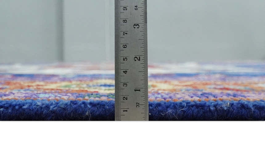 Maroon, Ivory, Blue and Rust Hand Knotted Traditional Heriz Multi Size wool Area Rug