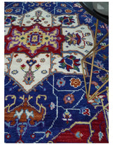 Maroon, Ivory, Blue and Rust Hand Knotted Traditional Heriz Multi Size wool Area Rug