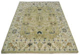 Hand Knotted Custom Made Olive, Silver and Beige Traditional Wool Rug