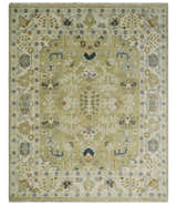 Hand Knotted Custom Made Olive, Silver and Beige Traditional Wool Rug