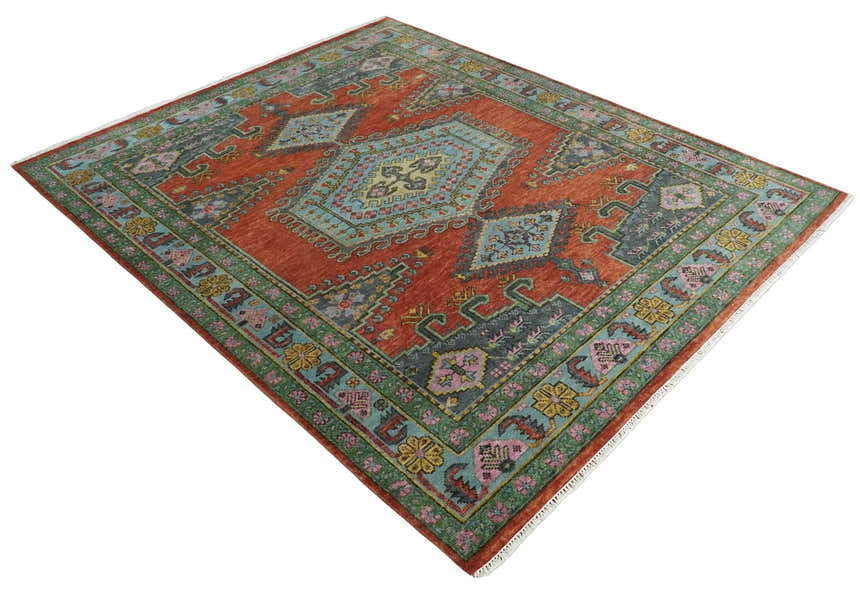 Hand Knotted Rust, Blue and Olive Traditional Antique Persian Rug