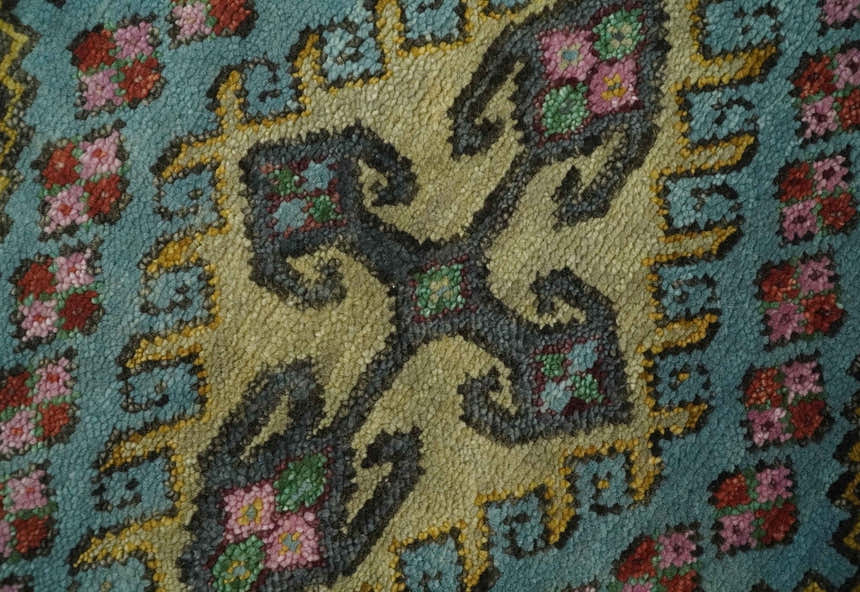 Hand Knotted Rust, Blue and Olive Traditional Antique Persian Rug