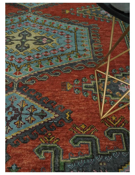 Hand Knotted Rust, Blue and Olive Traditional Antique Persian Rug