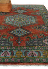 Hand Knotted Rust, Blue and Olive Traditional Antique Persian Rug