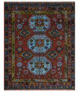 Hand Knotted Rust and Blue Traditional Antique look Multi Size Wool Area Rug