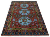 Hand Knotted Rust and Blue Traditional Antique look Multi Size Wool Area Rug