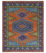 Hand Knotted Rust, Blue and Olive Traditional Multi Size Antique Wool Area Rug