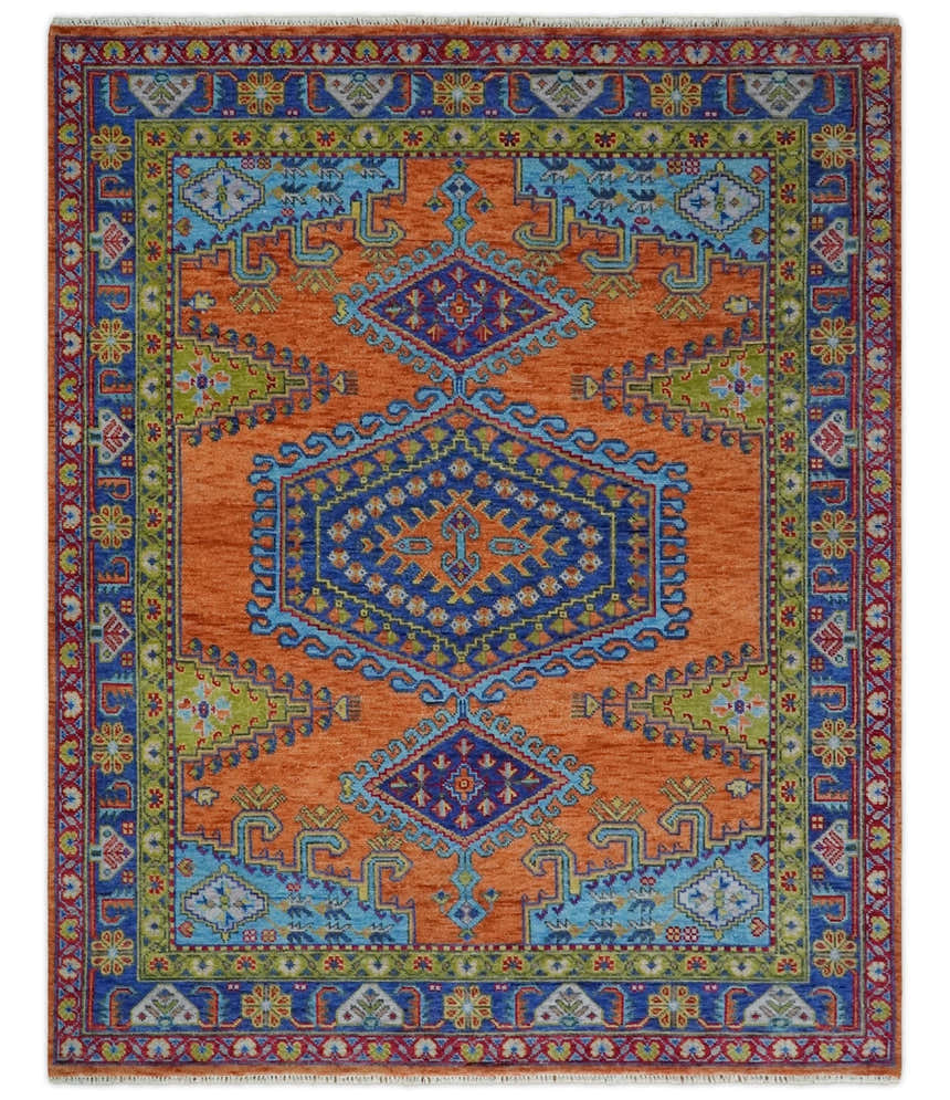 Hand Knotted Rust, Blue and Olive Traditional Multi Size Antique Wool Area Rug