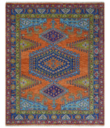 Hand Knotted Rust, Blue and Olive Traditional Multi Size Antique Wool Area Rug