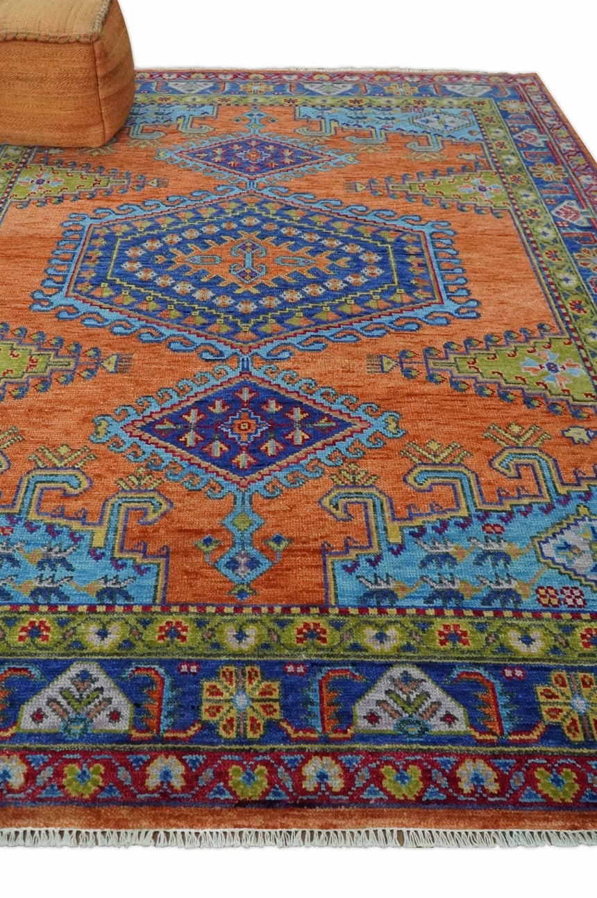 Hand Knotted Rust, Blue and Olive Traditional Multi Size Antique Wool Area Rug