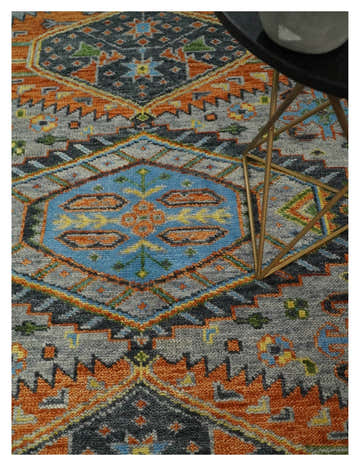 Silver and Rust Oriental Hand Knotted Traditional Living Room Custom made wool Area Rug