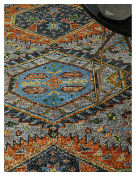 Silver and Rust Oriental Hand Knotted Traditional Living Room Custom made wool Area Rug