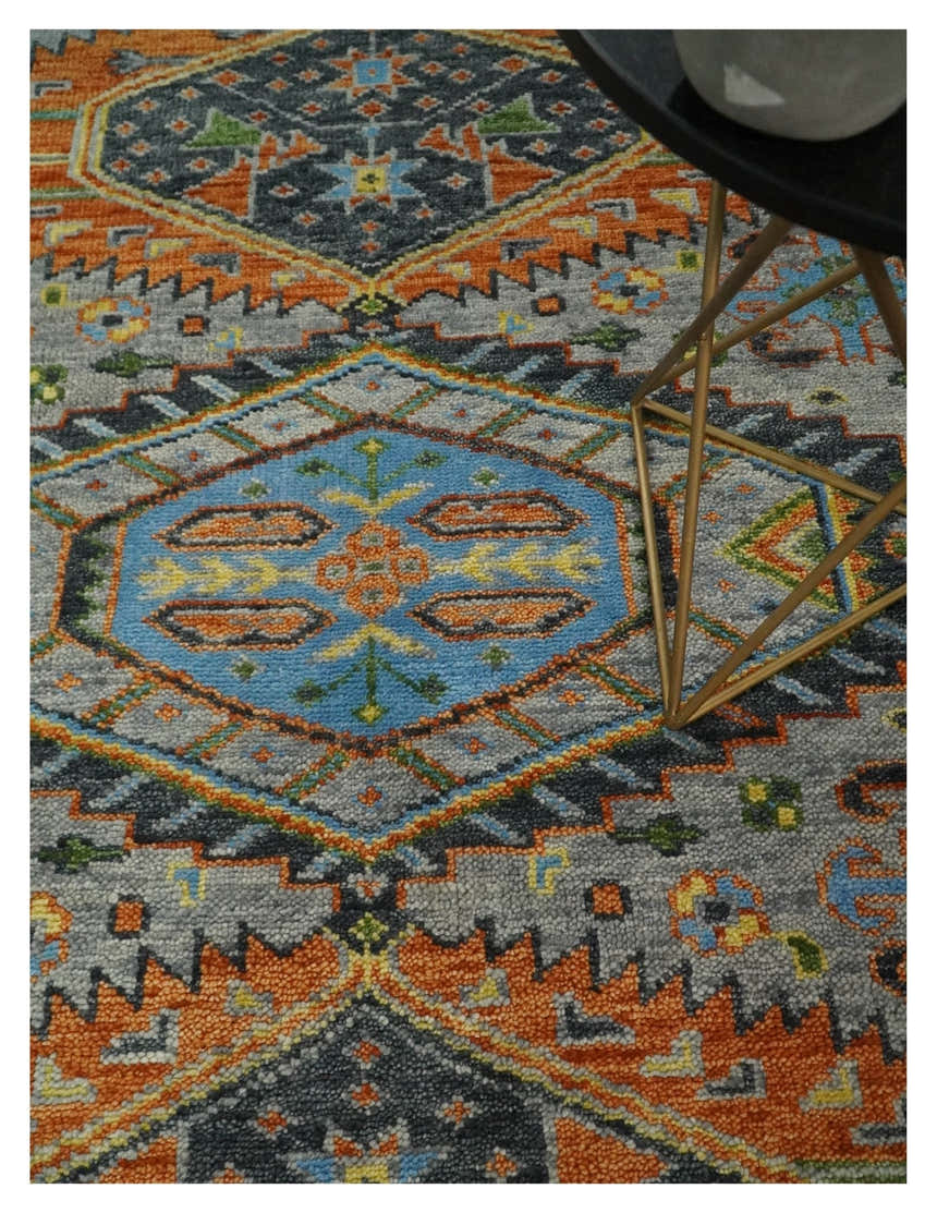 Silver and Rust Oriental Hand Knotted Traditional Living Room Custom made wool Area Rug