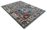 Vibrant colorful Gray And Ivory Hand Knotted Traditional Oushak wool Area Rug
