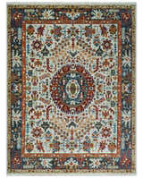 Hand Knotted traditional Oriental Ivory, Rust and Gray wool Area Rug