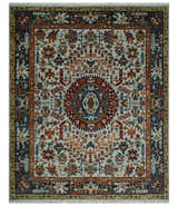 Hand Knotted traditional Oriental Ivory, Rust and Gray wool Area Rug