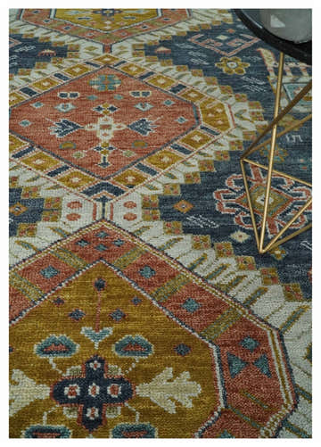 Rust, Gold and Gray Traditional Hand knotted Custom Made wool Area Rug