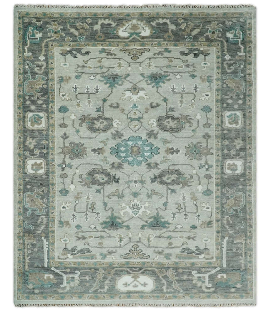 Gray and Ivory Traditional Oriental Oushak Hand Knotted wool Area Rug