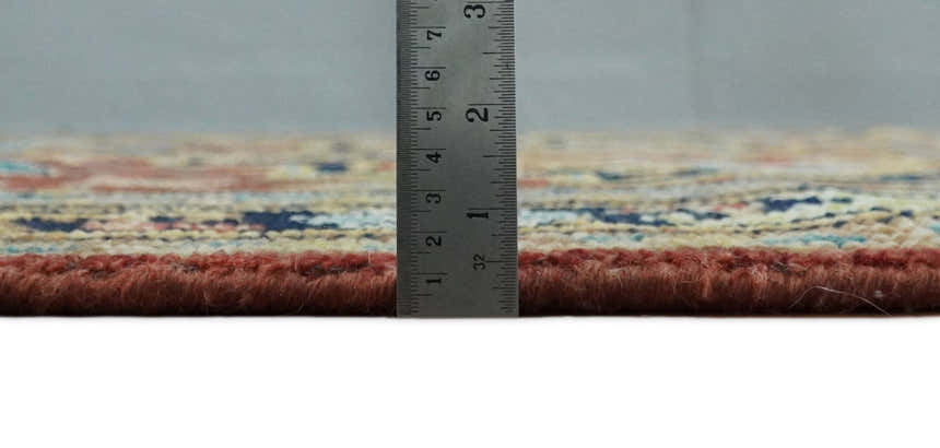 Rust, Blue and Beige Traditional Heriz Medallion Hand Knotted Multi Size Wool Area Rug