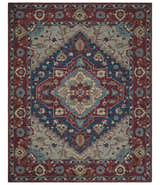 Red and Blue Hand Tufted Traditional Heriz Serapi Medallion Multi Size wool Area Rug
