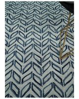 Contemporary Farmhouse Leaf's Hand Tufted Silver and Blue Loop Multi Size Wool Rug
