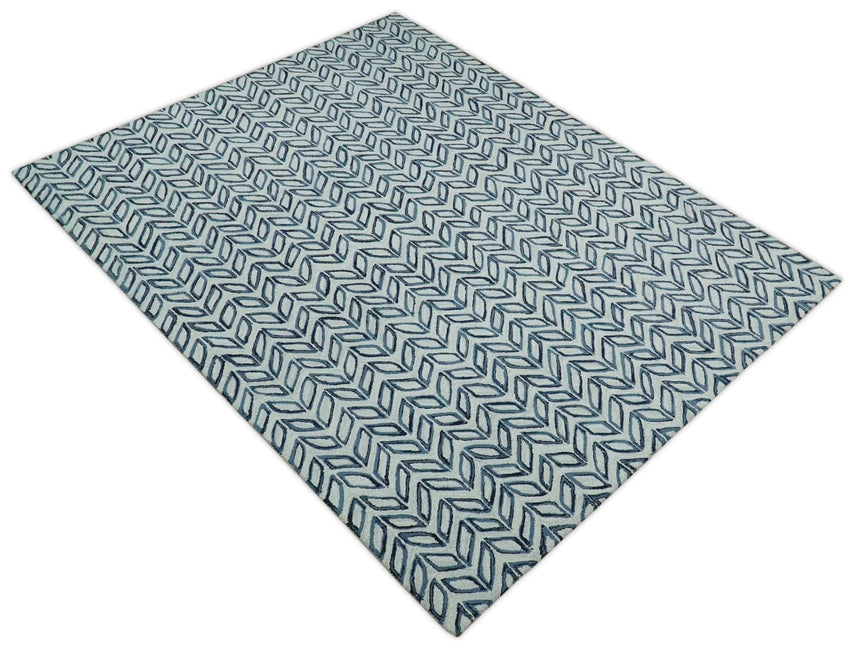 Contemporary Farmhouse Leaf's Hand Tufted Silver and Blue Loop Multi Size Wool Rug