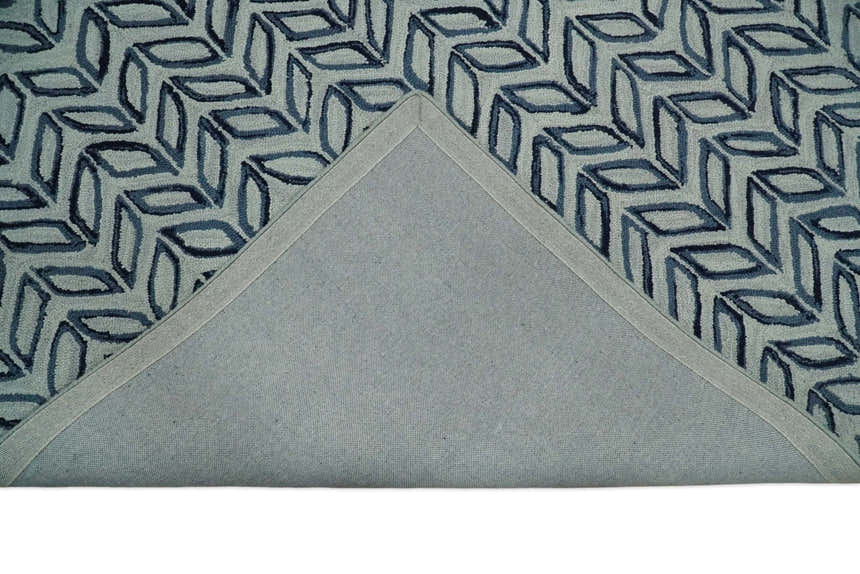 Contemporary Farmhouse Leaf's Hand Tufted Silver and Blue Loop Multi Size Wool Rug