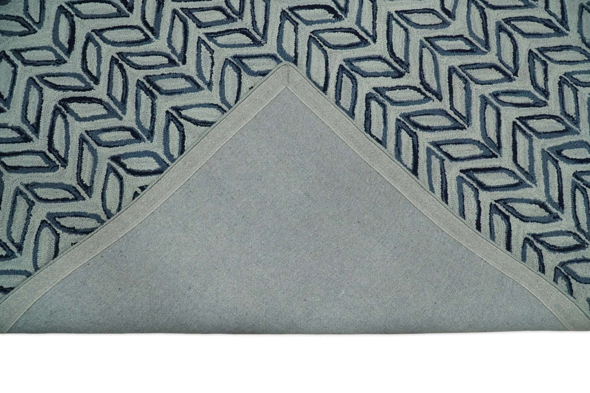 Contemporary Farmhouse Leaf's Hand Tufted Silver and Blue Loop Multi Size Wool Rug