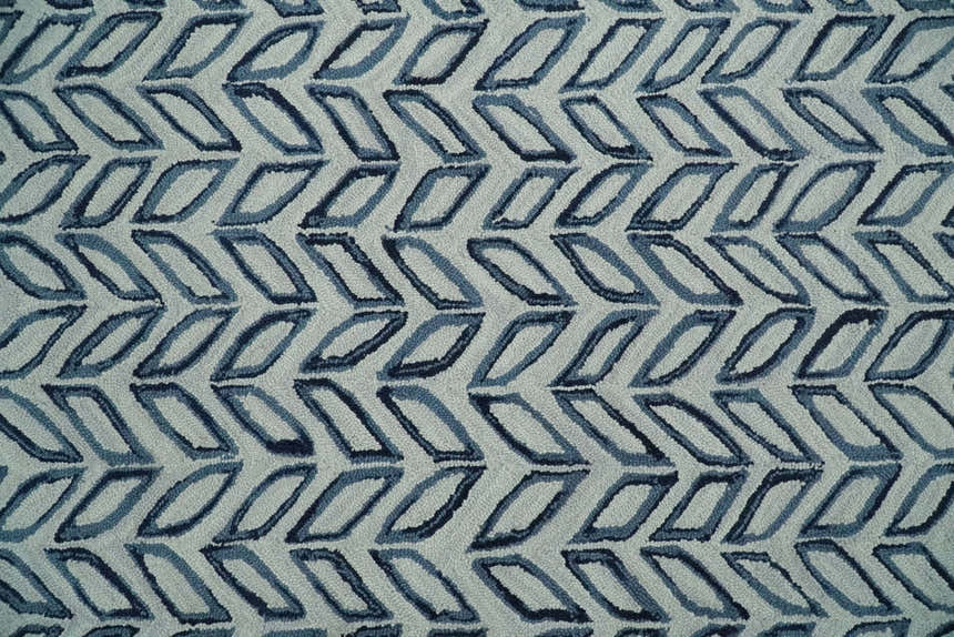 Contemporary Farmhouse Leaf's Hand Tufted Silver and Blue Loop Multi Size Wool Rug