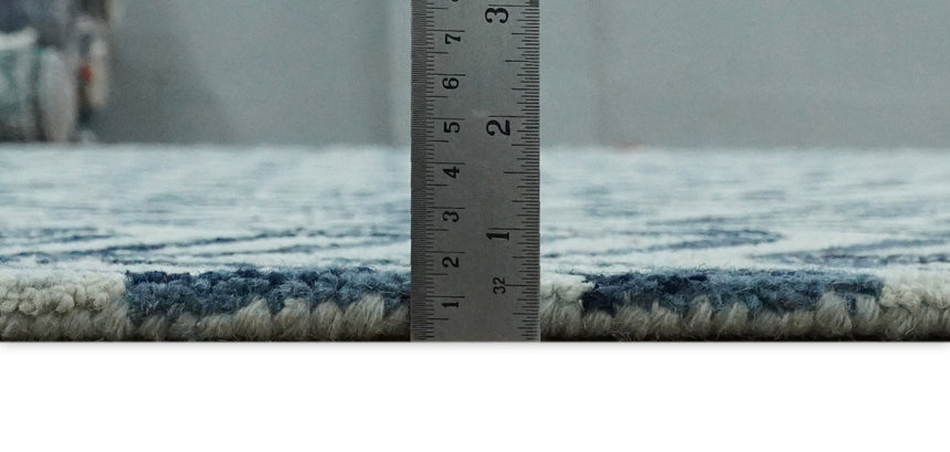 Contemporary Farmhouse Leaf's Hand Tufted Silver and Blue Loop Multi Size Wool Rug