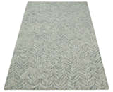 Custom Made Beige and Gray Leaf's Hand Tufted Modern Scandinavian Wool Loop Rug