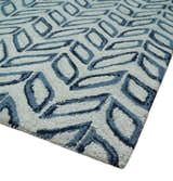 5X8 and 8x10 Contemporary Farmhouse Leaf's Hand Tufted Silver and Blue Loop Wool Rug