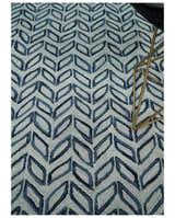 5X8 and 8x10 Contemporary Farmhouse Leaf's Hand Tufted Silver and Blue Loop Wool Rug