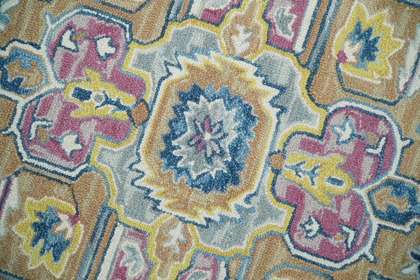 Kids, Nursery and Living Room Rug Hand Tufted Blue and Pink Wool Textured Loop Multi Size Area Rug