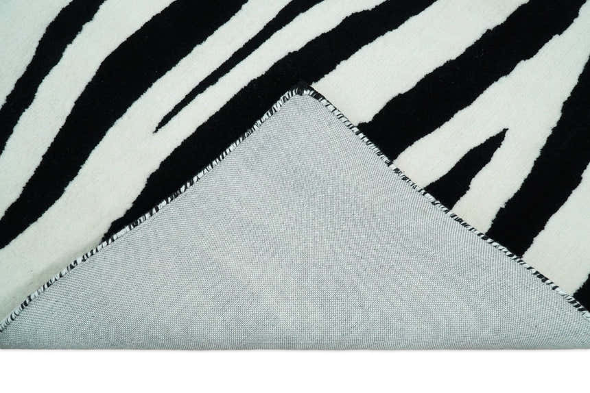 Antelope Rug, Hand Tufted Black and White Zebra Area Rug, Modern Wool Area Rug | ANI1