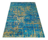 5x8 Hand Knotted Beige and Blue Modern Abstract Contemporary Recycled Silk Area Rug | OP101